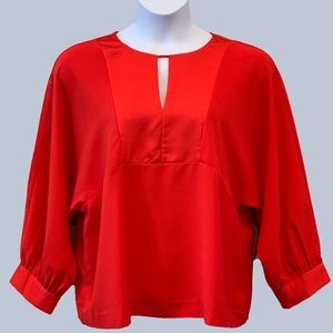 J. Crew - Red Web-Sleeved Top